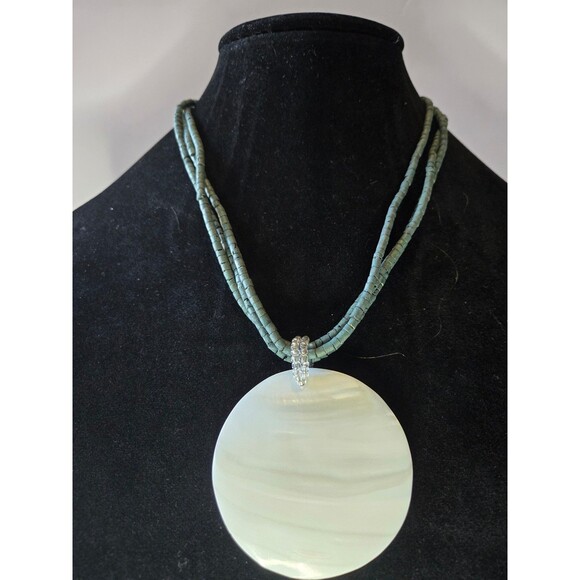 Multistrand Large Pearl Style Pendant on Blue Beaded Women's Necklace - Picture 2 of 5